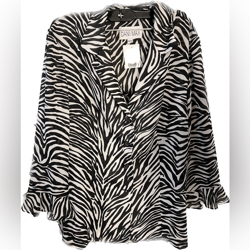Dani Max Sheer Zebra top ruffle sleeve